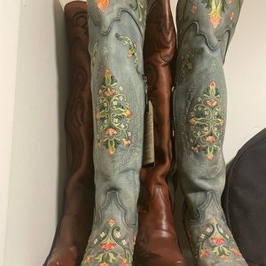Knee high turquoise boots
